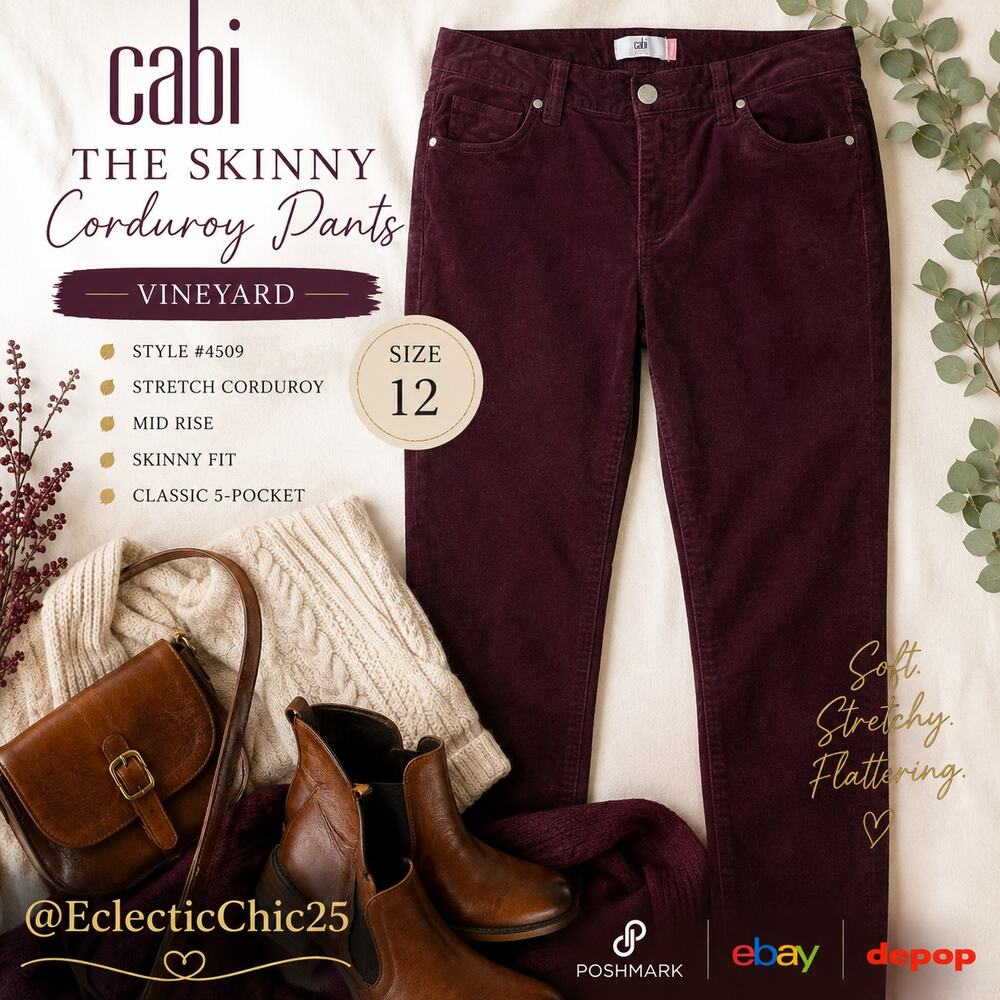 CAbi The Skinny Corduroy Pants 12 Vineyard Burgundy Stretch #4509